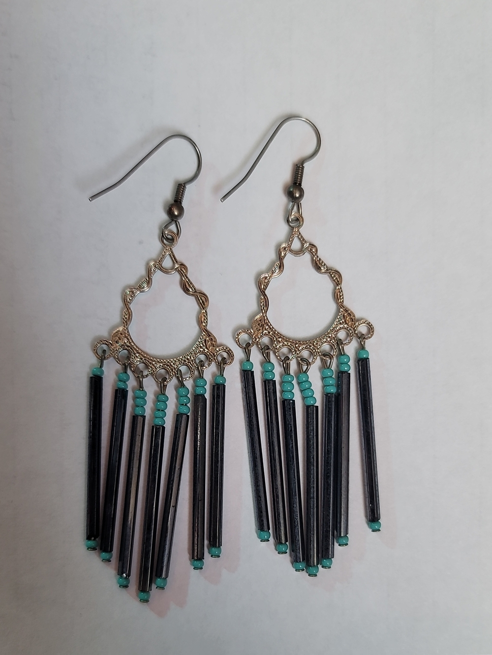 Boho Turquoise and Black Dangle Earrings